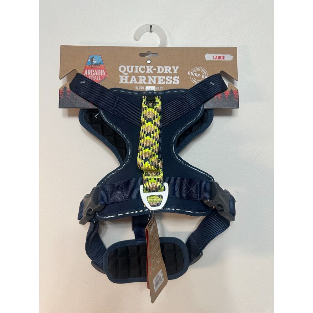 Arcadia Trail Quick-Dry Dog Harness Large Navy Blue Adjustable Outdoor Hiking